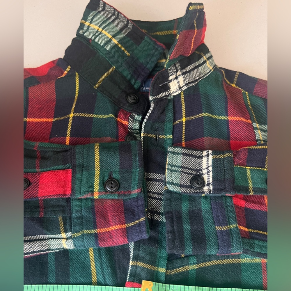 Women's patchPlaid Button Down Shirt - Red, Green, Black - Picture 11 of 14